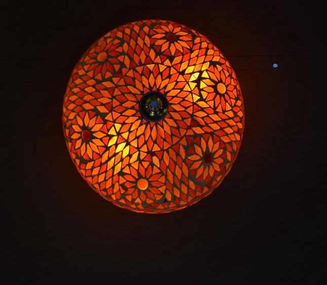 Oosterse mozaïek plafondlamp Turkish Design | 2 lichts | oranje / rood | glas / metaal | Ø 25 cm | eetkamer / woonkamer / slaapkamer | sfeervol / traditioneel / modern design