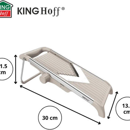 KINGHOFF KH-2006 Groentesnijder – V-Blade Mandoline met Julienne 5 mm – Instelbare Dikte – RVS Mes – Inclusief Veiligheidshouder – Beige