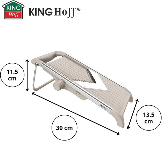 KINGHOFF KH-2006 Groentesnijder – V-Blade Mandoline met Julienne 5 mm – Instelbare Dikte – RVS Mes – Inclusief Veiligheidshouder – Beige