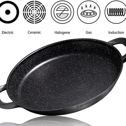 CUILINA Paella pan – Duitse GREBLON antiaanbaklaag Marmer coating - 36 cm- voor Inductie en alle warmtebronnen - Met afneembare siliconen handvatten.