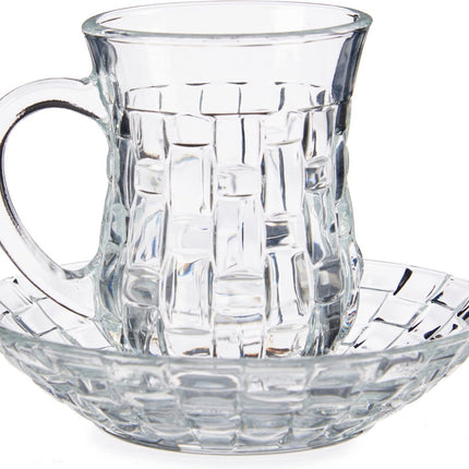 Set van 4x stuks Marokkaanse theeglazen inclusief schotel 125 ml - Theekopjes/koffiekopjes van glas - Kop en schotel transparant