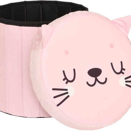 Atmosphera Kat Opvouwbare Poef - Opberger - Ø30xH38cm - Roze