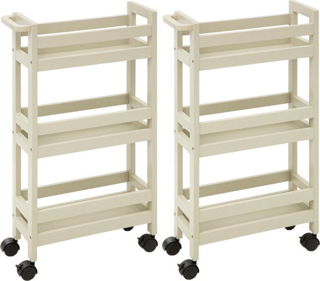 5Five Keukentrolley - 2x - 3-laags - creme wit - D15 x B40 x H75 cm