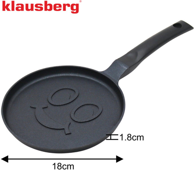 Klausberg KB-7971 Pannekoekenpan - Lachend Gezicht Design - Ø18 cm - Zwarte Antiaanbaklaag - Geschikt voor Alle Kookstellen Inclusief Inductie - Smiley