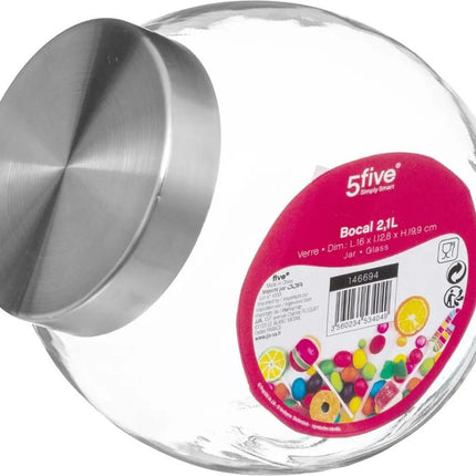 5Five Voorraadpot/snoeppot - 4x stuks - glas - 2,1 liter - met RVS deksel - luchtdichte sluiting