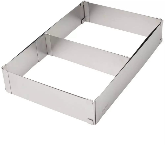 Kinghoff Vierkante Verstelbare Cakevorm – Roestvrij Staal, Met Schuifwand, 27,5x18,5 tot 52,4x34 cm - Bakvorm - Taartvorm
