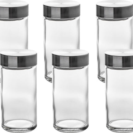 Five Kruidenpotten set - 6 stuks - glas - met rvs deksel - luchtdicht - voorraadpot