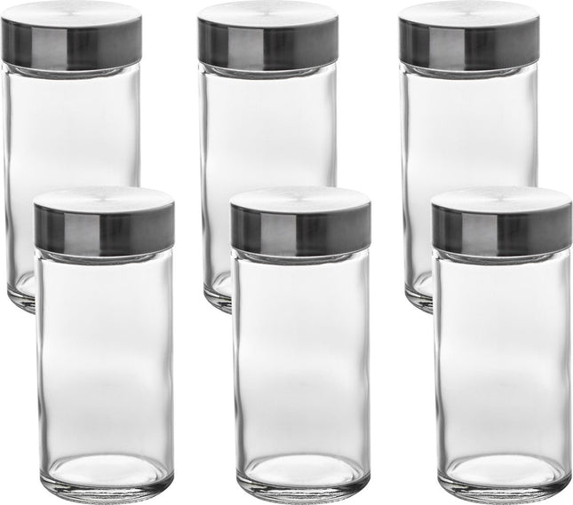 Five Kruidenpotten set - 6 stuks - glas - met rvs deksel - luchtdicht - voorraadpot