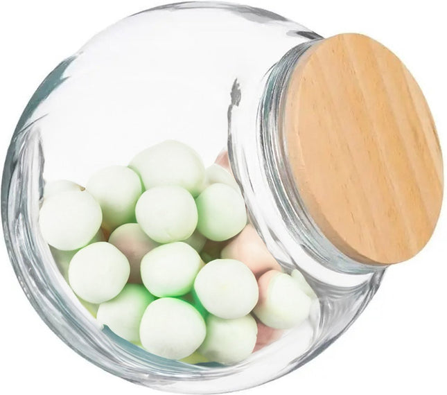 5Five Snoeppot/voorraadpot 0,65L - glas met houten deksel - 650 ml - Voorraadpotten met luchtdichte sluiting