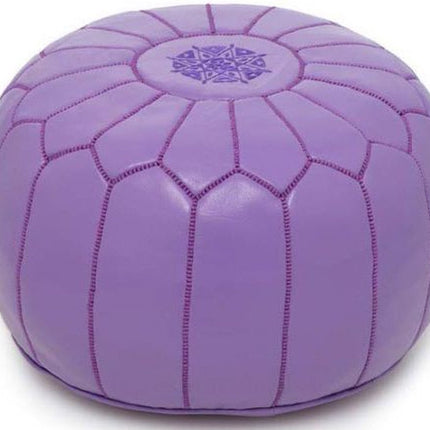 | Marokkaanse Leren Poef | Paars | 55 Ø | H 30cm | Handgemaakt | Gevuld geleverd