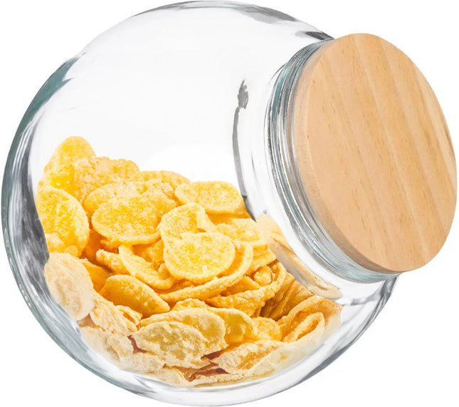 5Five Snoeppot/voorraadpot - 2x stuks - 1,5L - glas - met houten deksel - Voorraadpotten met luchtdichte sluiting