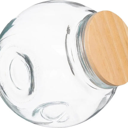 5Five Snoeppot - 2100 ml - glas - met houten deksel - Voorraadpot - luchtdichte sluiting - voorraadpot -bewaarpot - opbergpot