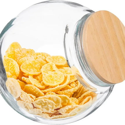 5Five Snoeppot - 2100 ml - glas - met houten deksel - Voorraadpot - luchtdichte sluiting - voorraadpot -bewaarpot - opbergpot