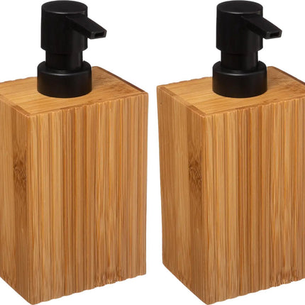 5Five Zeeppompje/dispenser Bamboo Lotion - 2x - lichtbruin/zwart - 8 x 17 cm - 280 ml - hout