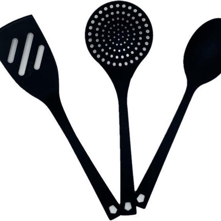 Basic & Co | Pollepel |  Kookgerei | Zwart | Inclusief Spatel & Opscheplepel | 29cm | Nylon | Compact & Hygiënisch |