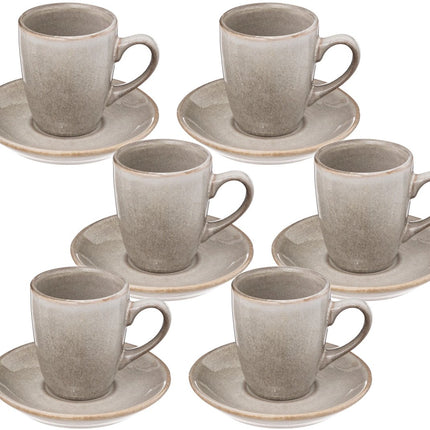 Callie Taupe Kop en Schotel - Set van 6 - 9 cl - Stoneware Materiaal