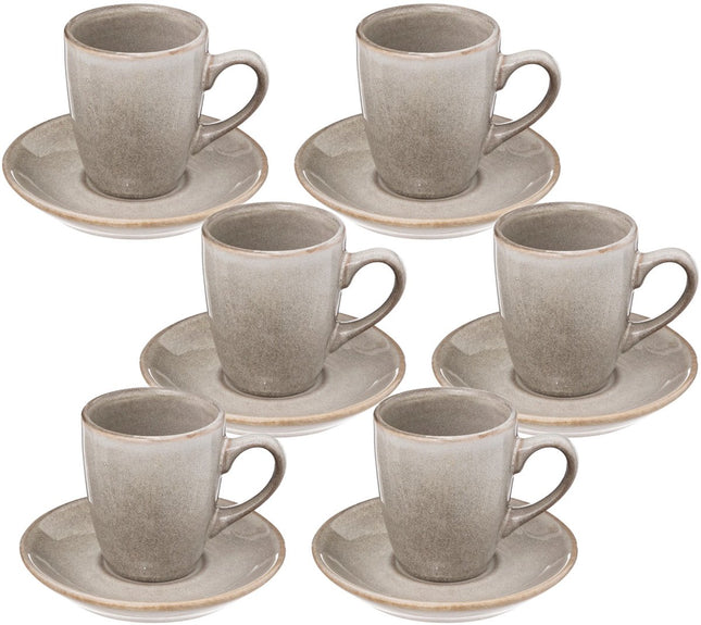 Callie Taupe Kop en Schotel - Set van 6 - 9 cl - Stoneware Materiaal