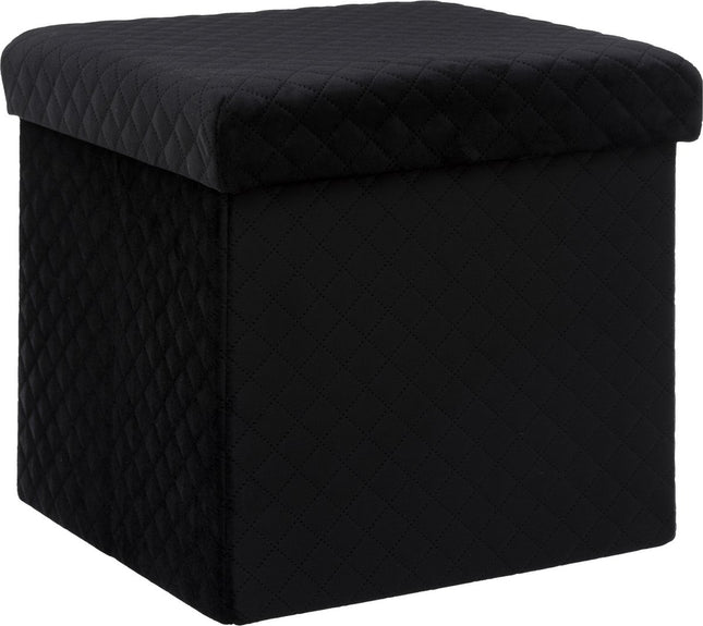 Atmosphera Poef/hocker/voetenbankje - opbergbox - fluweel zwart - PO/MDF - 31 x 31 x 31 cm - opvouwbaar