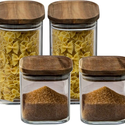 Secret de Gourmet - Keuken voorraadbussen/potten glas/hout set 4x stuk