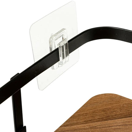 5Five Badkamer douche rekje organizer - 2x - zwart metaal/acacia hout - kleefstrip - 20 x 20 x 7 cm - hoek plaatsing