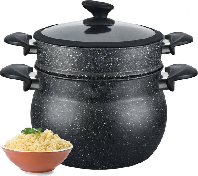 Royalty Line® CP6L Stoompan Inductie - 6 Liter / Ø20 cm Couscous Pan - Rijst en Groentestomer - Soeppan Inductie Voor Alle Warmtebronnen - Couscoussier - Zwart