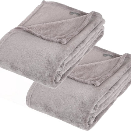 Atmosphera Fleece deken of plaid harig - 2x - lichtgrijs - 130 x 180 cm - polyester - Bankdeken - Fleece plaid