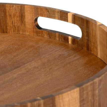 5Five Design rond dienblad van acacia hout - 35 x 5 cm - lichtbruin - Hoge opstaande rand - voor glazen en kopjes