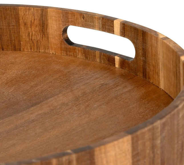 5Five Design rond dienblad van acacia hout - 35 x 5 cm - lichtbruin - Hoge opstaande rand - voor glazen en kopjes