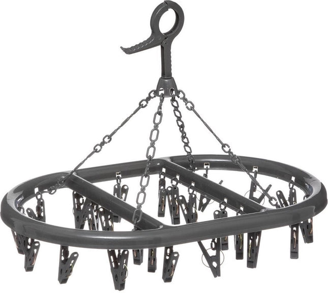 5Five Droogcarrousel/droogmolen - donkergrijs - met 24 knijpers 45 x 33 cm van kunststof - Droogrekje