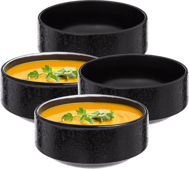Secret de Gourmet Soepkommen/schaaltje - 4x - Loft - keramiek - D15 x H7 cm - antraciet - Stapelbaar