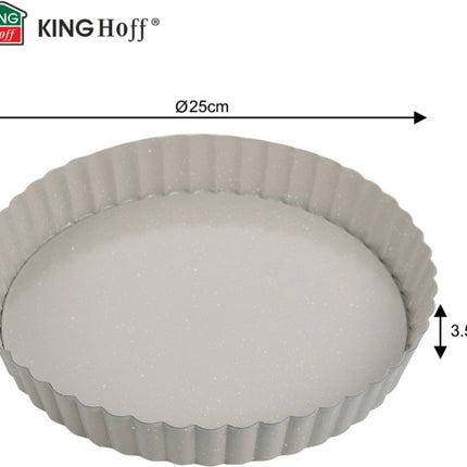 KINGHoff KH-1969 Vorm voor Taart met Uitneembare Bodem - Ø 25 cm - Marmermotief Antiaanbaklaag - Voor Quiche en Taarten - Bakvorm met Losse Bodem