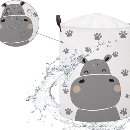 Nijlpaard Speelgoedopbergmand - Katoenen Opbergbox met Trekkoord - Kinderwasmand - 43 Liter - 35x35x45 cm - Opbergmand - Kledingmand - Sipo