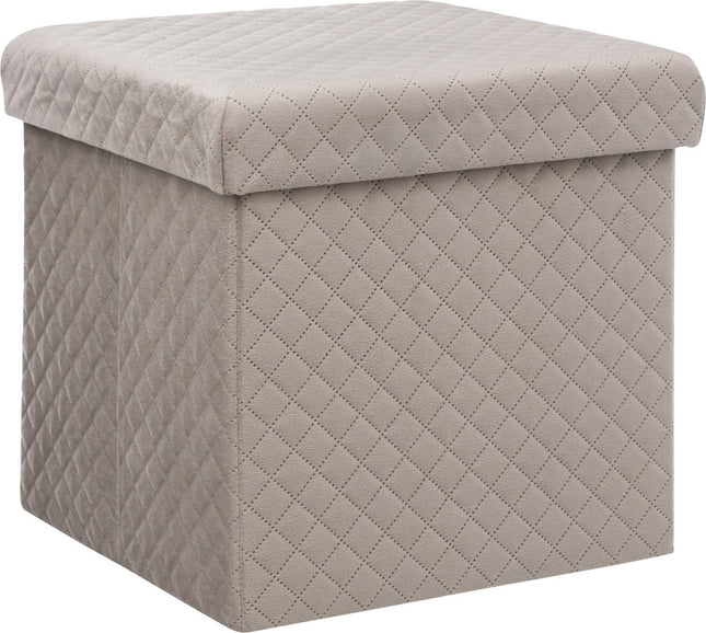 Atmosphera Poef/hocker/voetenbankje - opbergbox - fluweel beige - PO/MDF - 31 x 31 x 31 cm - opvouwbaar
