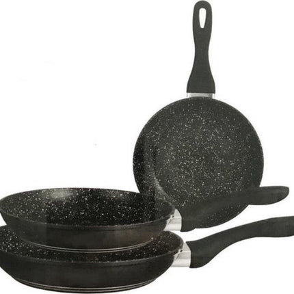 Set van 3 koekenpannen stenen coating Zwart -Inductie