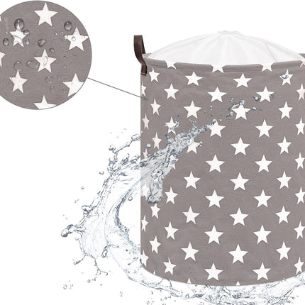 Grijze Speelgoedopbergmand met Sterren - Katoenen Wasmand voor Kinderen - Opbergbox met Trekkoord - 43 Liter - 35x35x45 cm - Kledingmand - Sipo