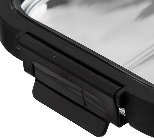 5Five Vershoudbakje met deksel - glas - luchtdicht - met clips - 21 x 17 x 7 cm - 900 ml - zwart/transparant