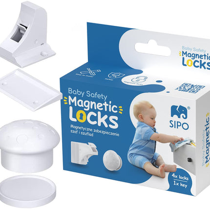 SIPO Magnetische Kastbeveiliging - Onzichtbare Blokkade Set 4-delig - Met Magneetsleutel - SBS-M4 - Ladebeveiliging - Kindersloten -
