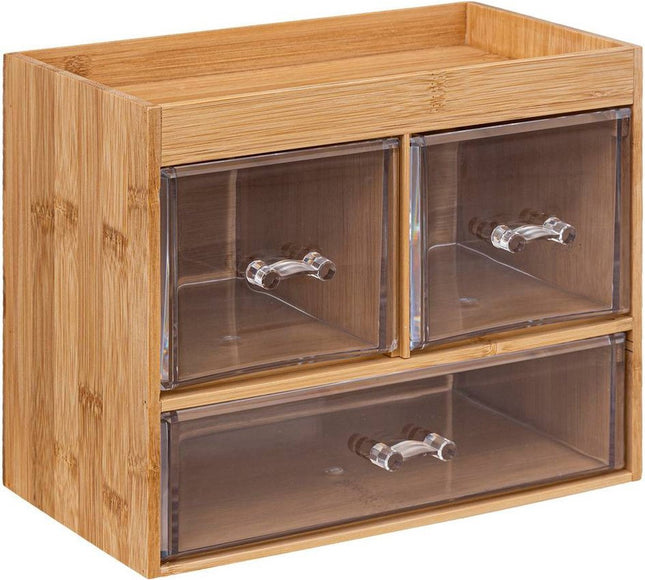 5Five sieraden/make-up organizer - 3 lades - 24 x 20 cm - rechthoek - bamboe/kunststof - opbergen