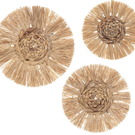 Atmosphera Wanddecoratie set raffia 3 stuks - Muur decoratie - set van 3 - Dia 25 / 30 / 36 cm