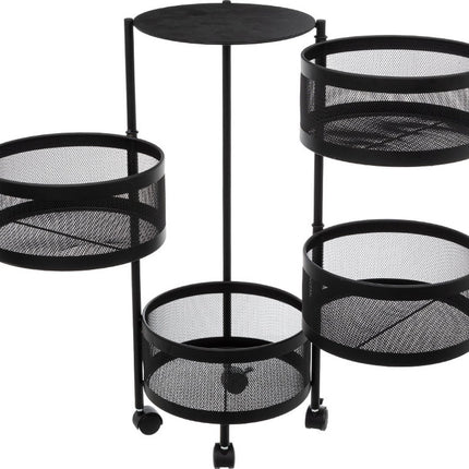 5Five Zwarte trolley met draaibare manden