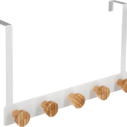 5Five Deurkapstok - met 5 ophanghaken/knoppen - wit/beige - B33 x H20 cm - metaal/bamboe