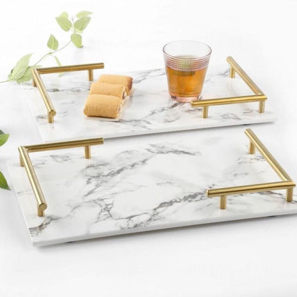 Melamine plateau - dienblad Marmer look 40x25cm - Wit