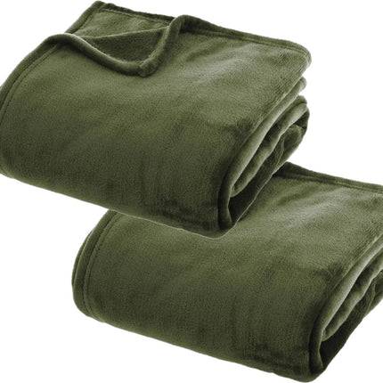 Atmosphera Plaid deken - 2x - olijfgroen - polyester - 130 x 180 cm - Bankdeken - Fleece plaid