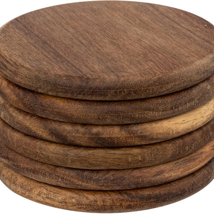 Secret de Gourmet onderzetters voor glazen - 6x - luxe Acaciahout - Dia 10 cm - rond - gelakt - modern en klassiek