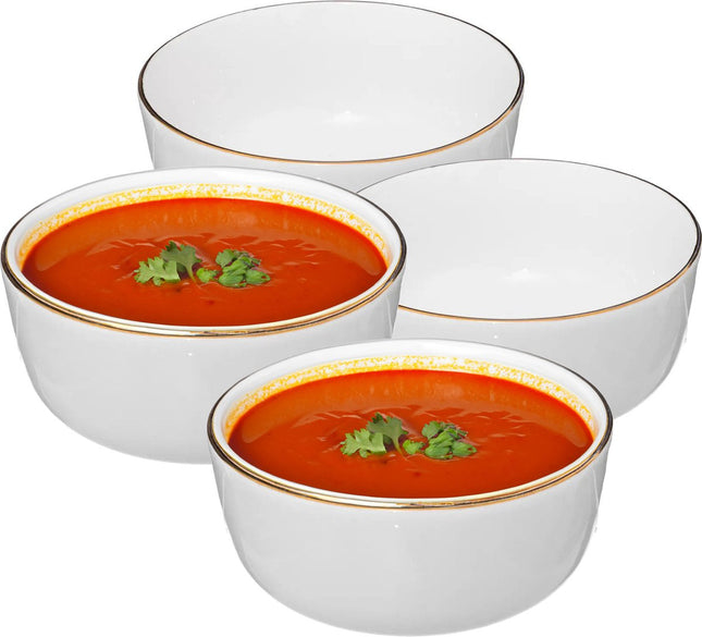 Secret de Gourmet Soepkommen/serveer schaaltjes - 8x - Corona - keramiek - D15 x H6.6 cm - wit/goud
