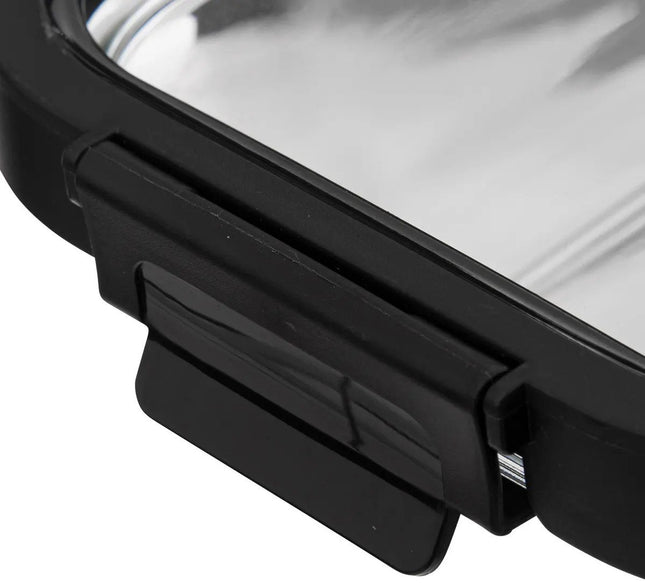 5Five Vershoudbakje met deksel - 3x - glas - luchtdicht - met clips - 19 x 14 x 7 cm - 500 ml - zwart/transparant