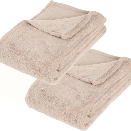 Atmosphera Fleece deken of plaid harig - 2x - beige - 125 x 150 cm - polyester - Bankdeken - Fleece plaid