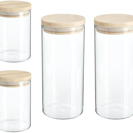 Secret de Gourmet - Keuken voorraad bussen - potten - glas/hout - set 4x stuks - voedsel - 600 ml en 1300 ml