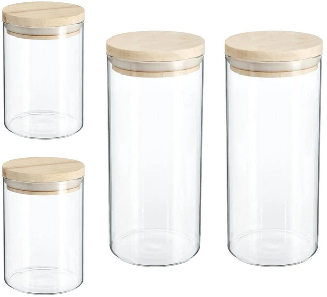 Secret de Gourmet - Keuken voorraad bussen - potten - glas/hout - set 4x stuks - voedsel - 600 ml en 1300 ml