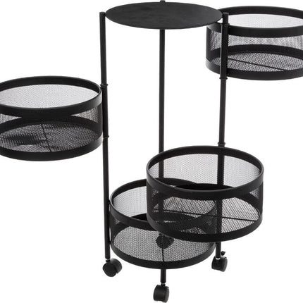5Five Zwarte trolley met draaibare manden